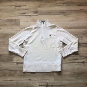 American Eagle Outfitters Cream Quarter-Zip Sweater